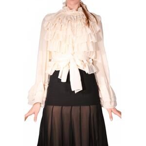 NEW BEULAHSTYLE sheer ruffle blouse in ivory
